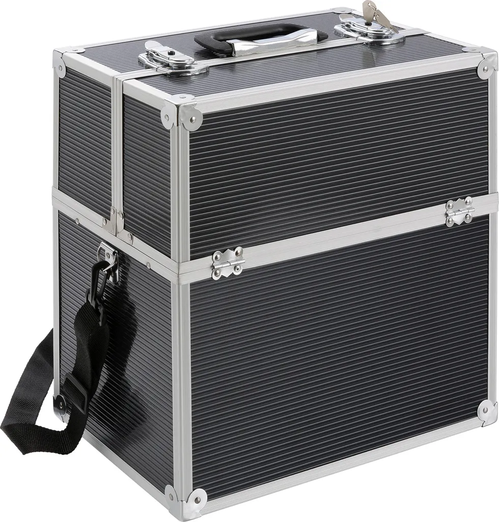 Beauty Case 26L Aluminium Noir à 13 Compartiments Modulables et Clés