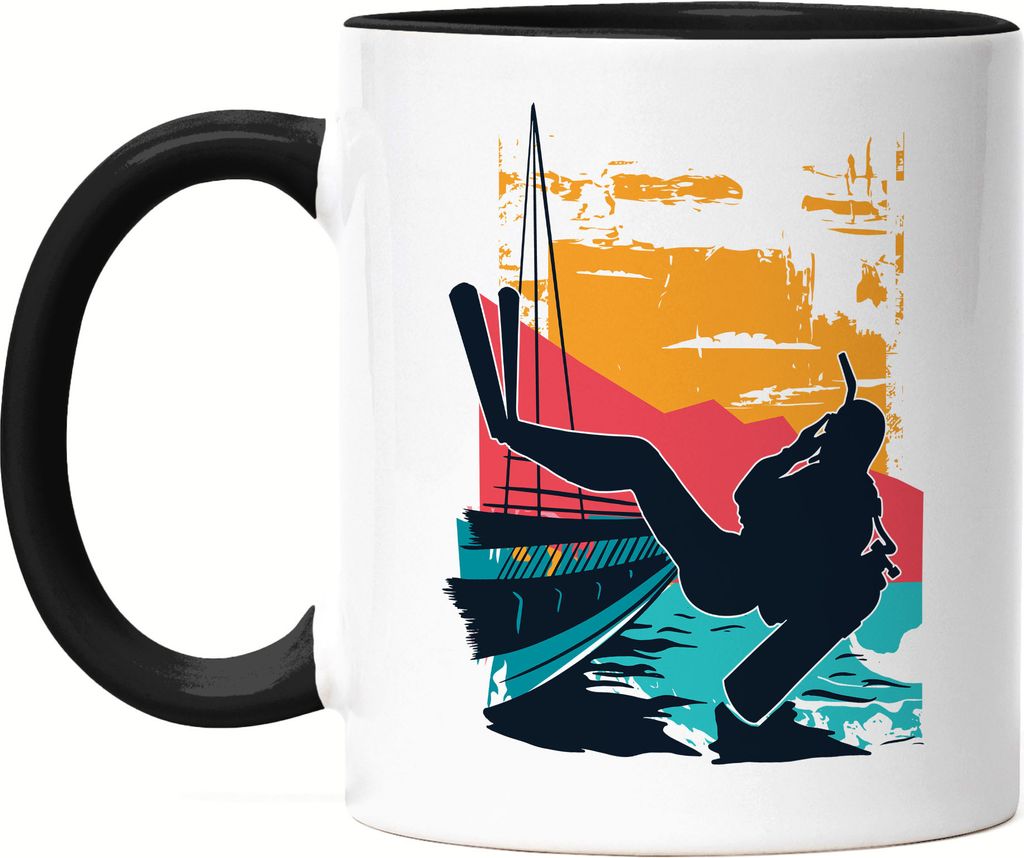 Taucher Tasse Schwarz Meer Ozean Gewässer Taucher Tauchen Schwimmen Wasser Taucherbrille Sauerstoffflasche