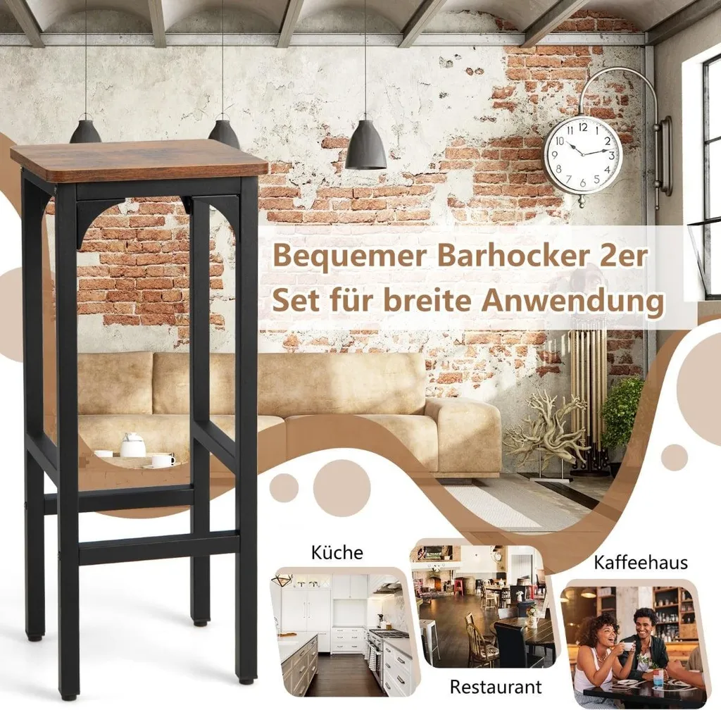 Tabourets de Bar Robustes Lot de 2 - Support 150 kg avec Repose-pieds - 3