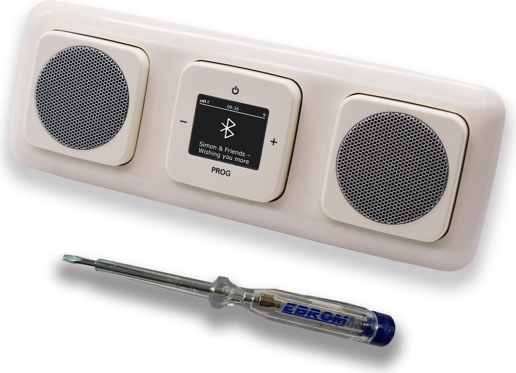 Busch Jäger DAB+ Unterputz Bluetooth (in and out) Radio 8217U-101 DURO2000 cremeweiß, Komplett-Set mit 2 x Lautsprecher, Abdeckungen, Rahmen + EB...