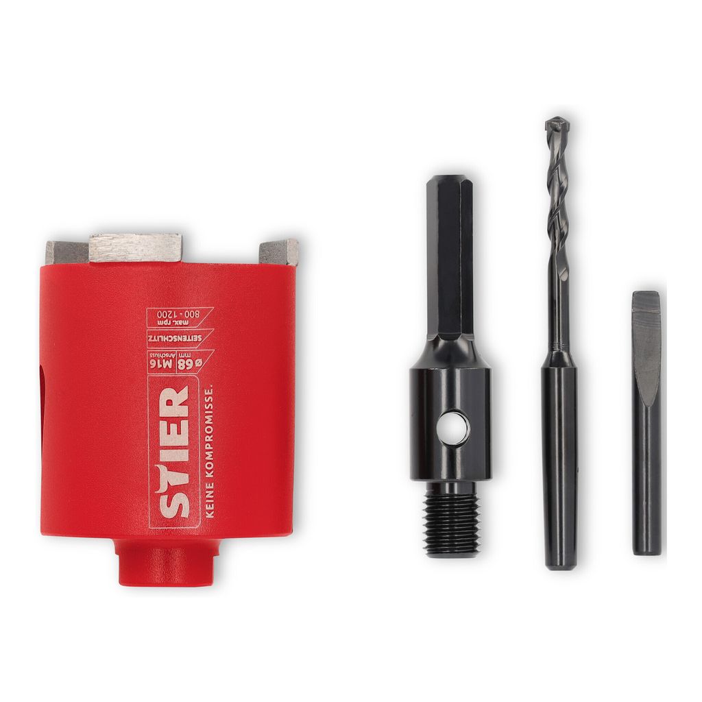 STIER Diamant Dosensenker Satz M16, Sechskant, Durchmesser: 68 mm, Borhtiefe: 60 mm, Dosenbohrer, Bohrkrone für Steckdose, Kernbohrer