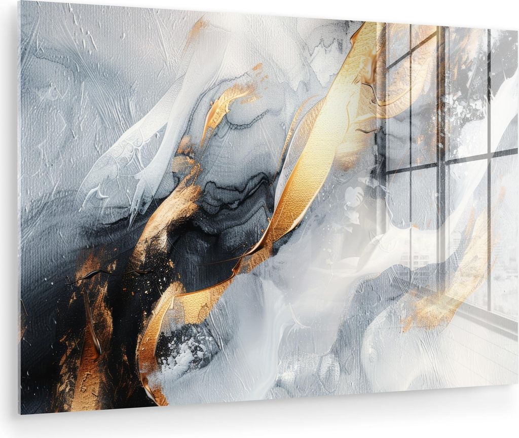 MuchoWow Glasbilder - Bilder auf Wandbild - Foto auf Glas Abstrakt - Gold - Farbe - Ästhetik - Kunst 90x60 cm Wanddekoration aus Glas - Acrylglasb...