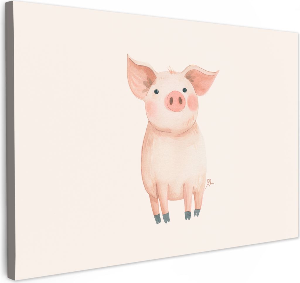 Leinwand Bilder 30x20 cm - Kinder Beige - Schwein - Bauernhof, Bilder Wohnzimmer Modern, Wanddeko