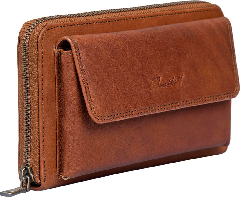 Benthill Geldbörse Damen Leder mit Handyfach RFID - Handgelenktasche aus echtem Rindsleder - Hochwertiges Portemonnaie mit vielen Kartenfächern -...