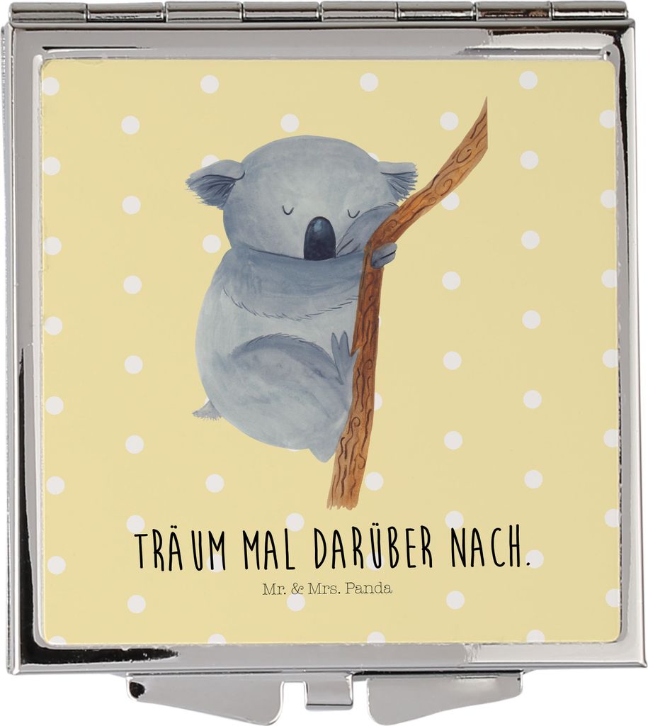 Mr. & Mrs. Panda Kleiner Spiegel Koalabär - Gelb Pastell - Geschenk, Taschenspiegel, Kosmetikspiegel Klein, Traumland, Handspiegel, Schlafzimmer, ...