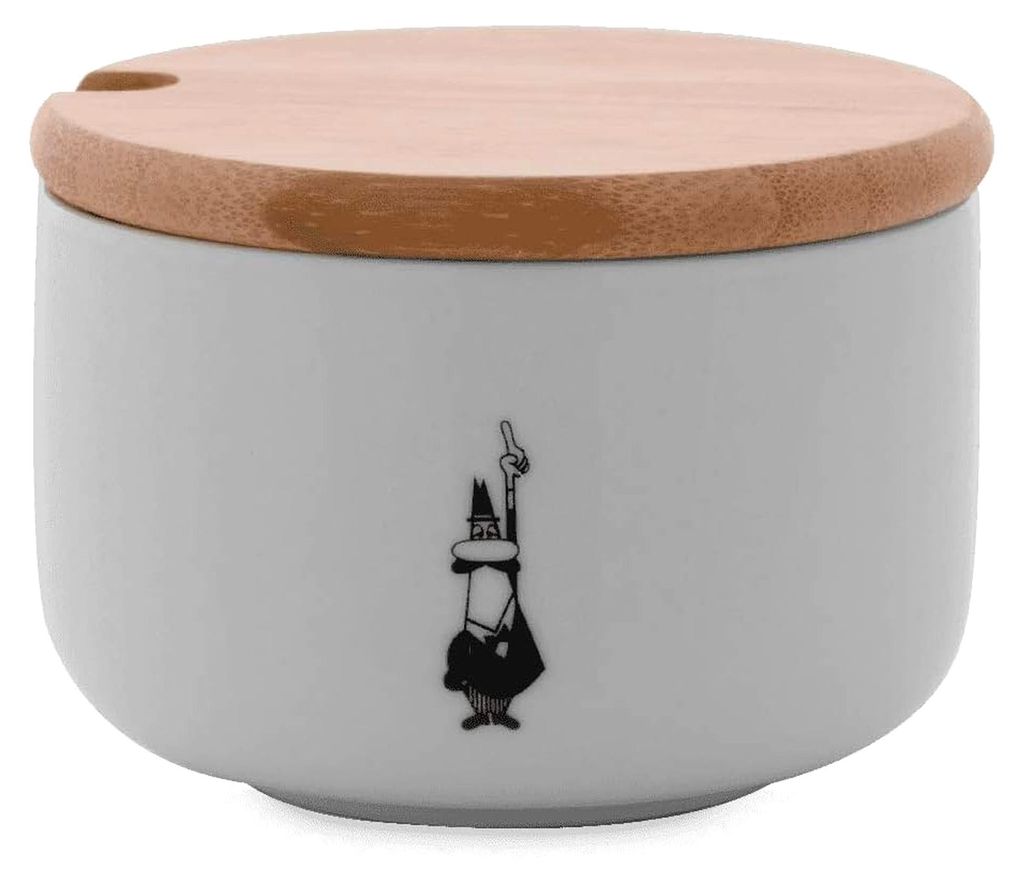 Zuckerdose mit Bambusdeckel, Porzellan, Weiß