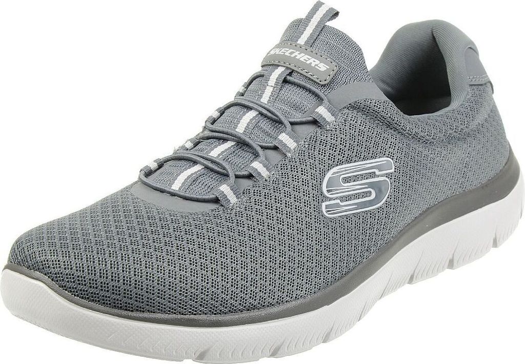 A single gray Skechers shoe is shown against a white background.