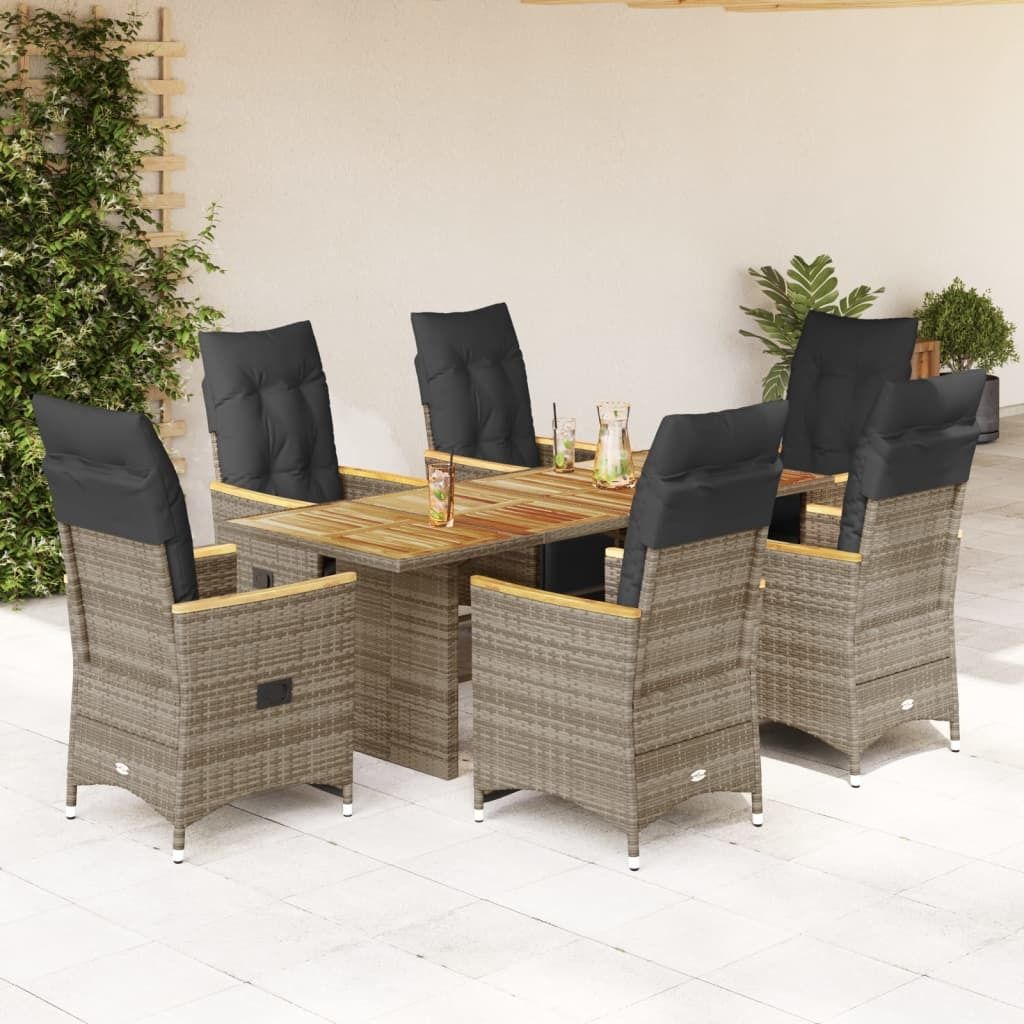 Möbel 7-tlg. Garten-Bistro-Set mit Kissen Grau Poly Rattan - Sitzgruppe 3276973