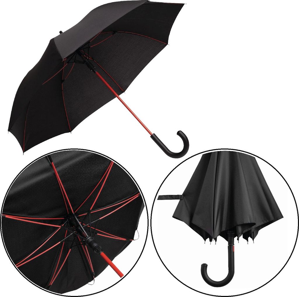 Hochwertiger Regenschirm/Stockschirm mit 103 cm Durchmesser, Polyester-Bespannung, Metallstock, Fiberglas-Speichen, Knopfdrucköffner und Klettvers...