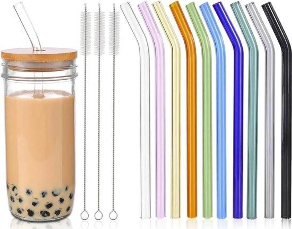Pailles en Verre Écologiques Multicolores - Set de 13 Pièces Durables