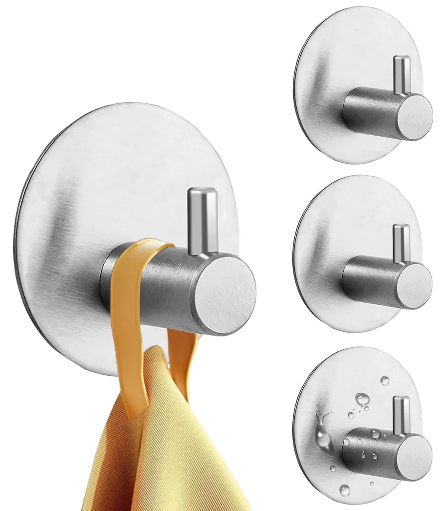 Lot de 4 crochets muraux robustes en inox argenté sans perçage pour douche