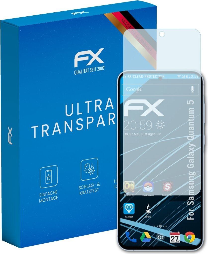 atFoliX FX-Clear 3x Schutzfolie kompatibel mit Samsung Galaxy Quantum 5 Displayschutzfolie