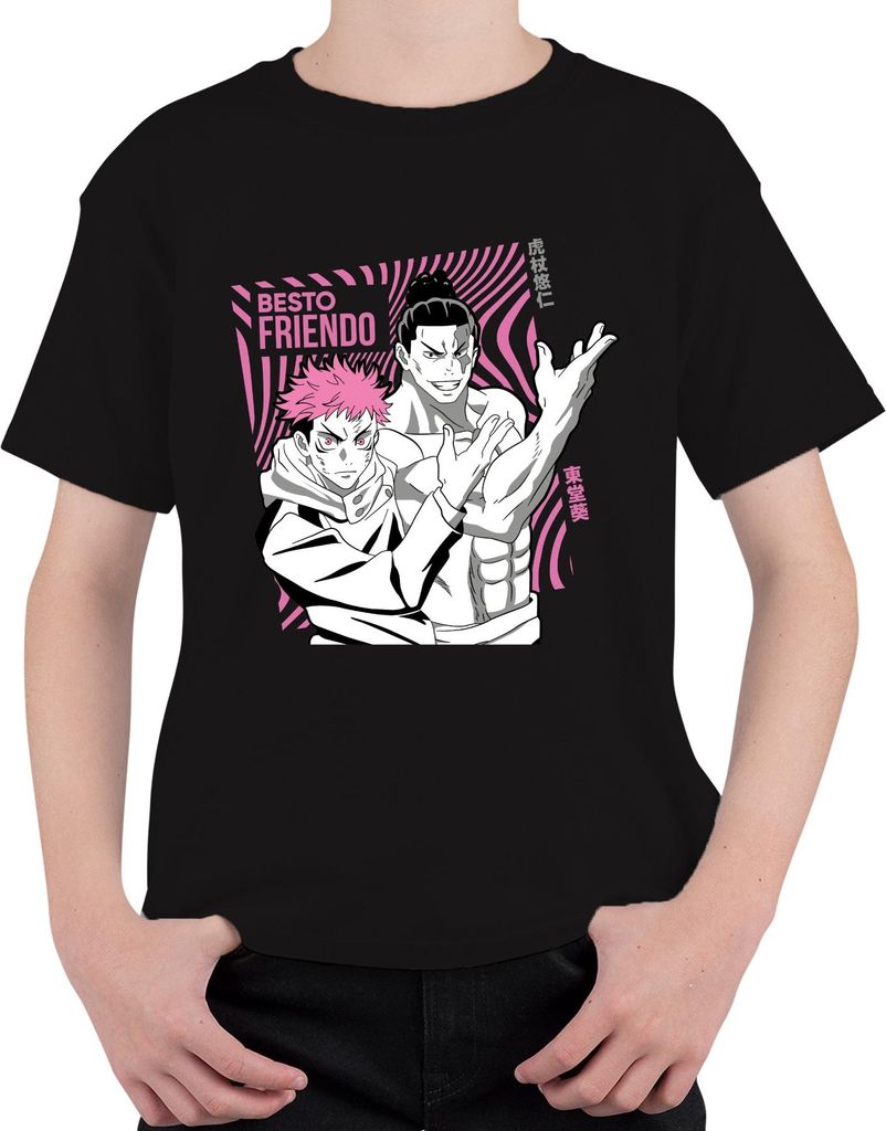 Jujutsu Kaisen BESTO FRIENDO Yuji Itadori Aoi Todo Geschenk Anime Uni Kinder T-Shirt, Schwarz, 128