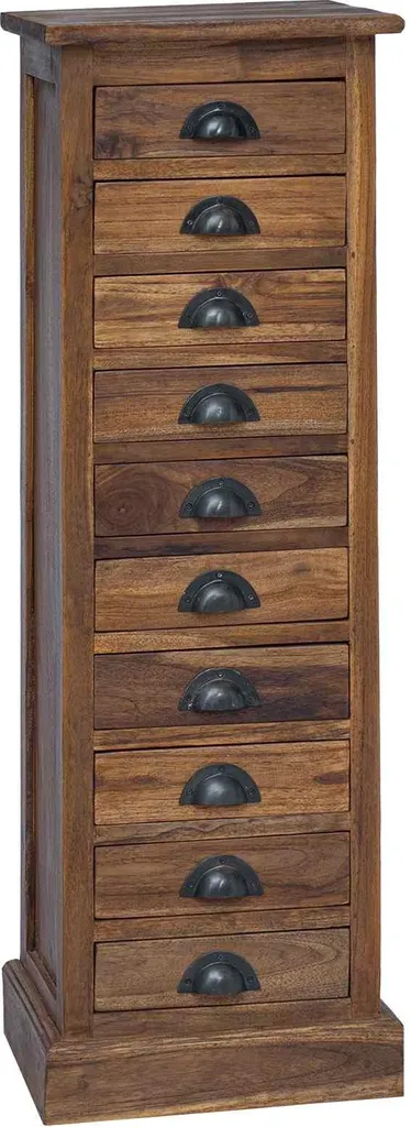 Commode Naturel en Bois de Teck Massif 35x30x110 cm Style Exotique