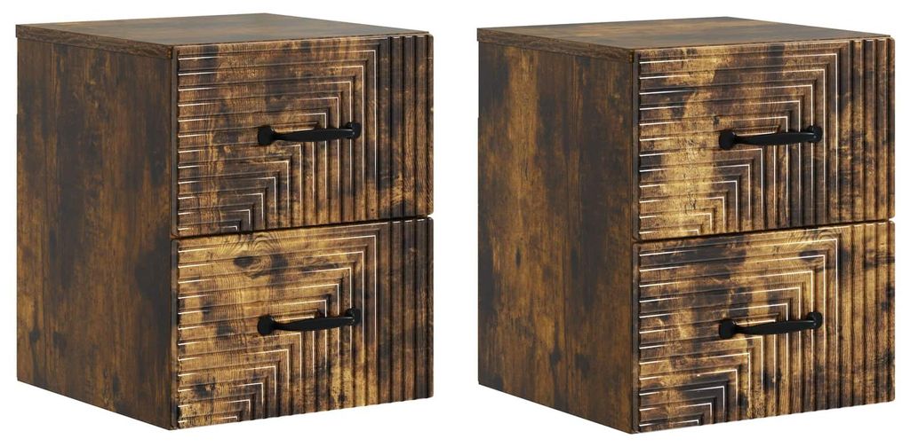 Wandmontierter Nachttisch 2 pcs Geräucherte Eiche Holzwerkstoff