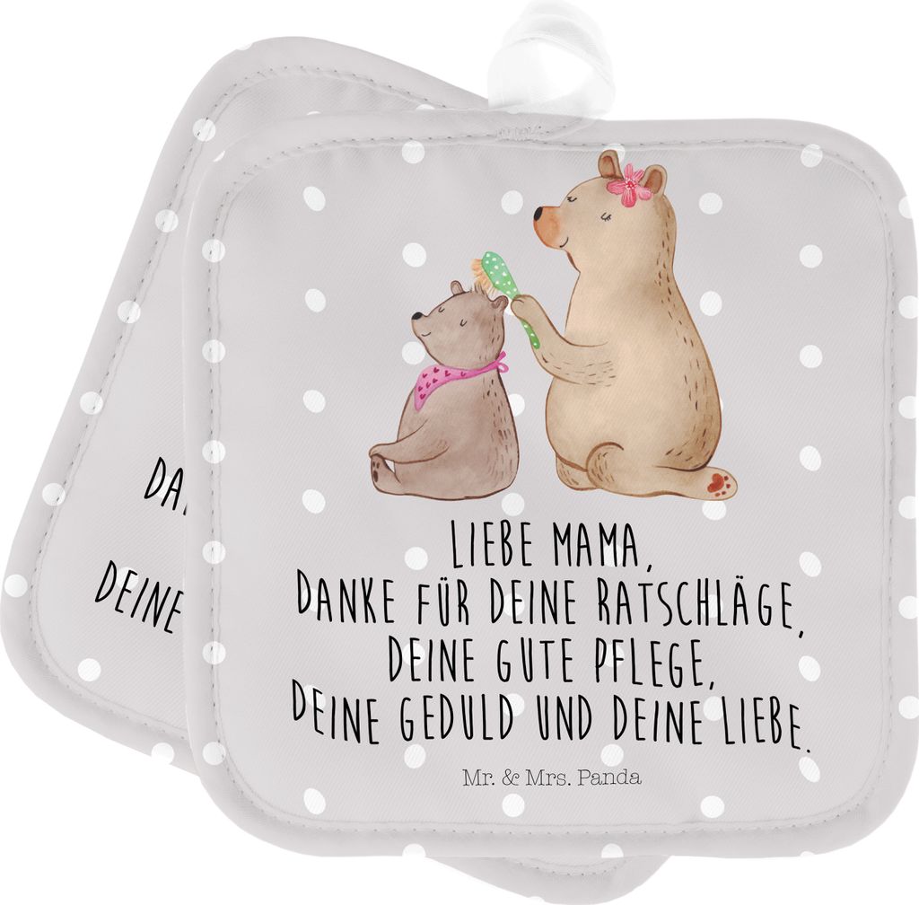 Mr. & Mrs. Panda Topflappen Bär Kind - Grau Pastell - Geschenk, Mutter, topfhalter, Kochlappen, Mama, Muttertag, Topfuntersetzer, Set, Papa, Ofenl...