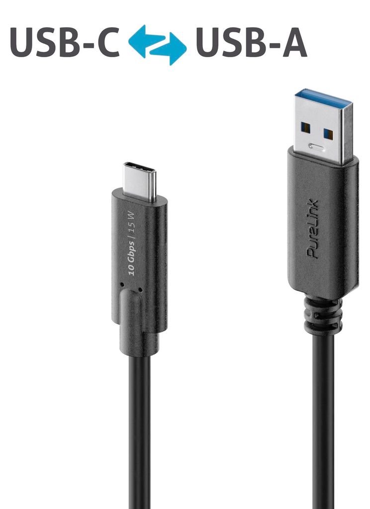 PureLink USB-C auf USB-A Kabel - 3.1 Gen 2, 3A, 10G - iSerie - schwarz - 0,50m