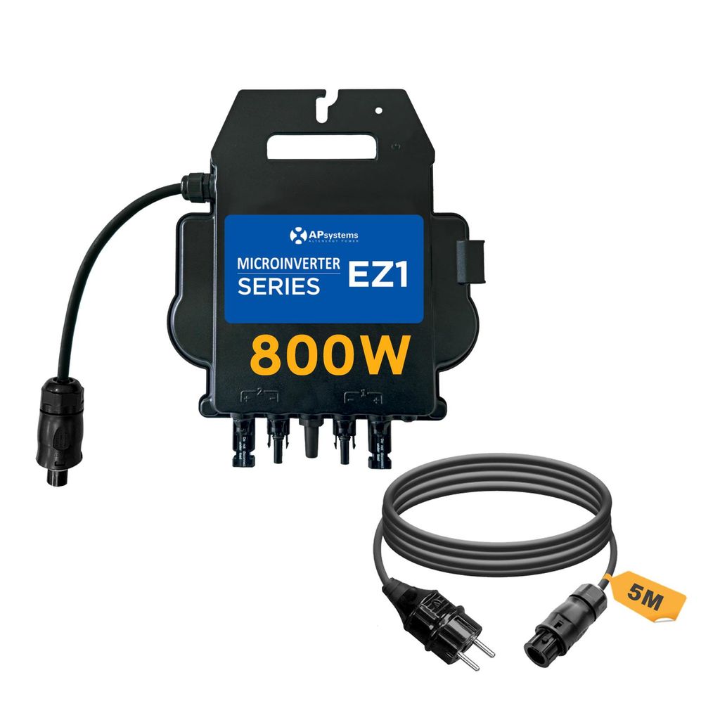 APsystems EZ1-M 800W Mikrowechselrichter integriete WLAN & Bluetooth + 5m Netzanschlusskabel Betteri auf Schuko für Balkonkraftwerk, 0% MwSt.