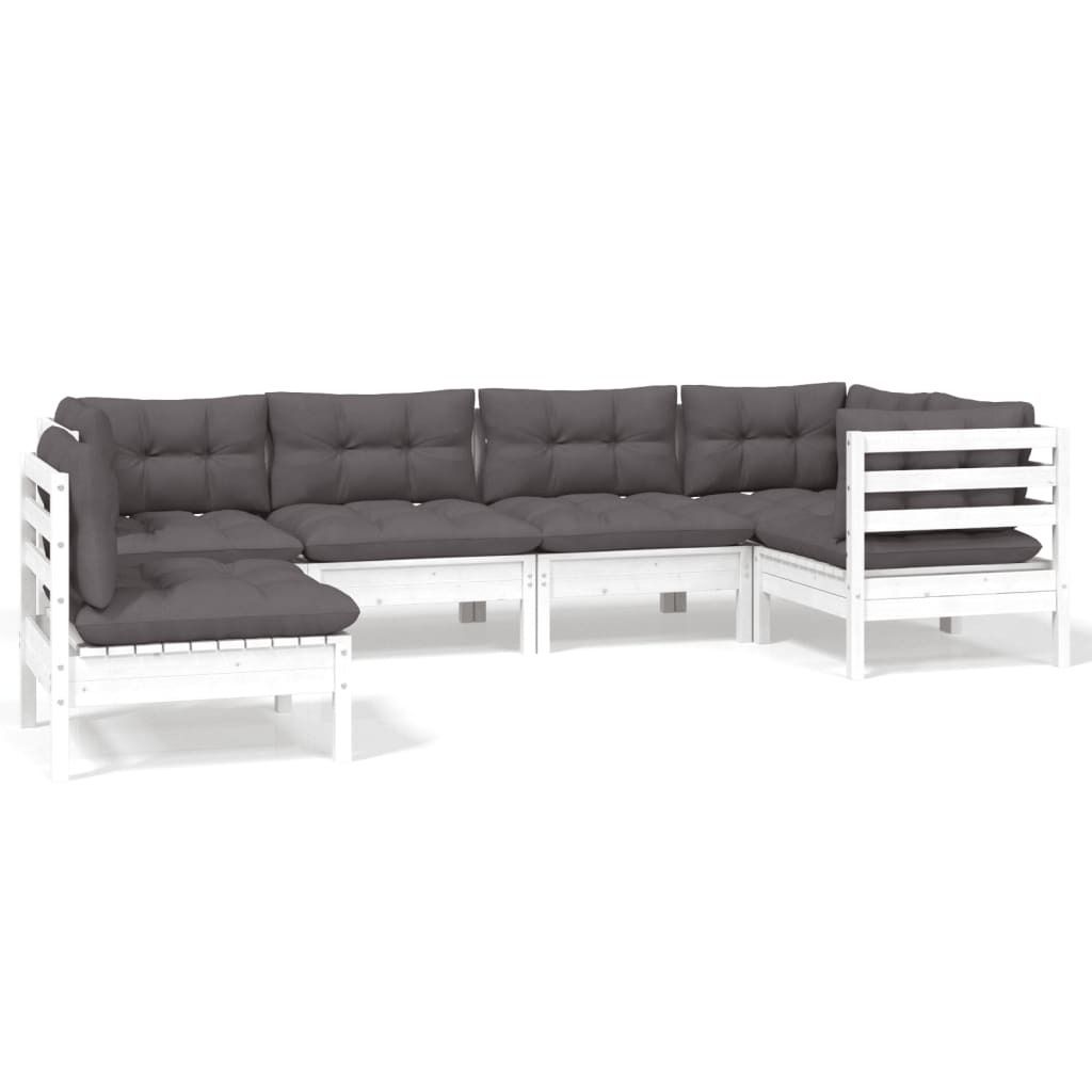 vidaXL 6-tlg. Garten-Lounge-Set mit Kissen Weiß Kiefernholz Produktbild 