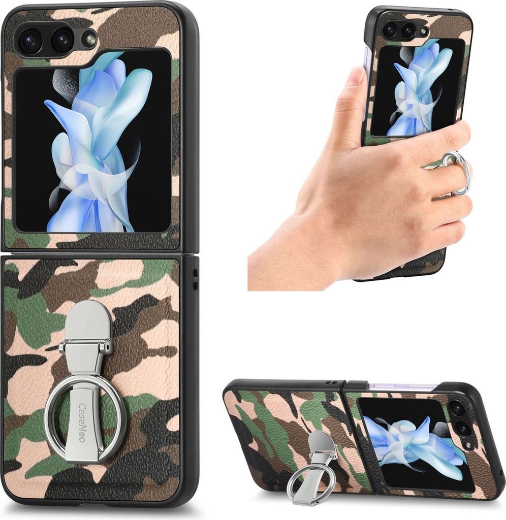 Für Samsung Galaxy Z Flip5 5G Camouflage Schutzhülle mit Ringhalter Hülle Cover