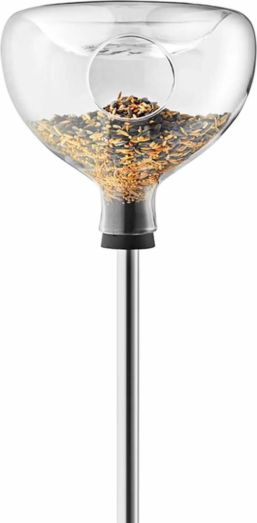 Eva Solo Glasfutterhaus mit Vogelbad, Vogelfutter-Spender, Futterstation, Glas, Silikon, Edelstahl, Transparent, 571003