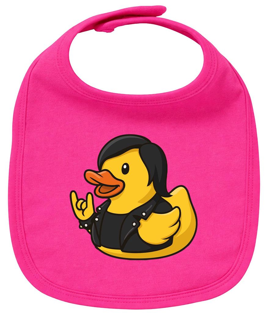Huuraa Baby Lätzchen Quietscheente Rocker Gummiente Biker Cherry Pink Klettverschluss Baumwolle Latz Geschenkidee
