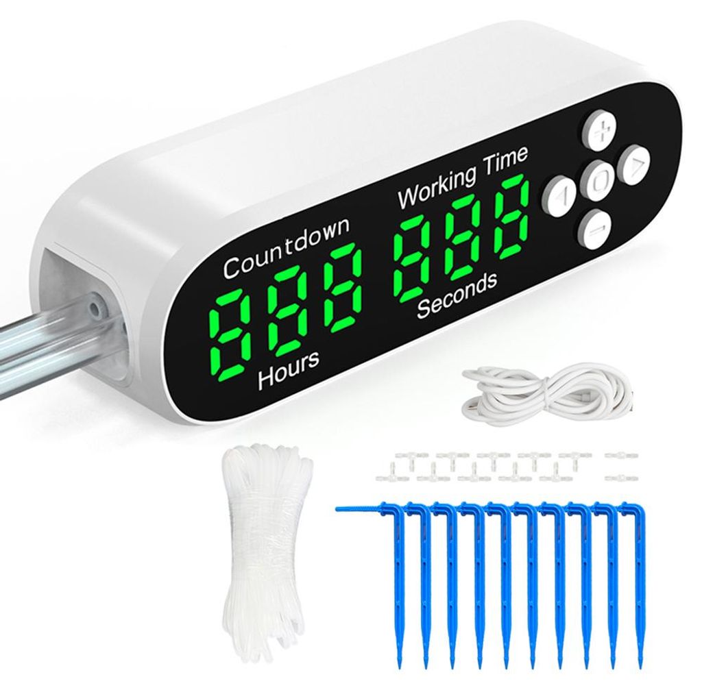 Automatisches Bewaesserungssystem fuer Topfpflanzen, Tropfbewaesserungsset, selbstbewaessernde Pflanze mit Countdown-Timer und LED-Anzeige, program...