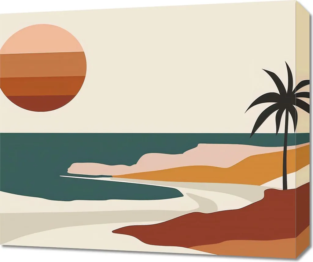 Tableau paysage marin île et coucher du soleil 60x50 cm couleurs vives