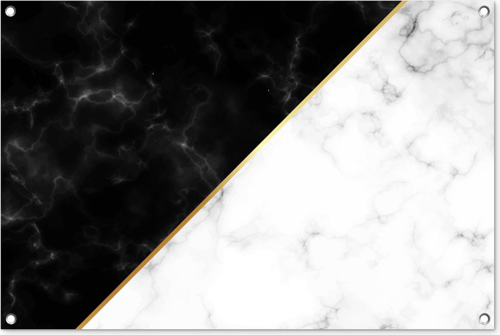 MuchoWow 90x60 cm Outdoor-Poster Gartendeko Sichtschutz Garten Poster für den Garten Marmor - Weiß - Schwarz - Gold