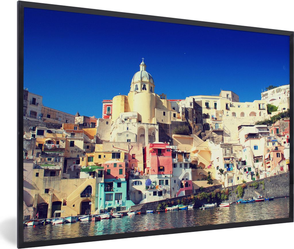 MuchoWow MuchoWow Gerahmtes Poster Haus - Meer - Italien 60x40 cm - Poster mit zchwarzem Bilderrahmen - Printing - Wanddeko Schlafzimmer