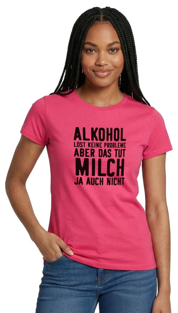 Spreadshirt Alkohol Löst Keine Probleme Aber Milch Auch Nicht Frauen T-Shirt, M, Azalea