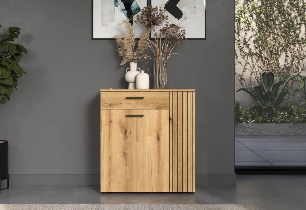 Buffet Bas de Rangement PureBliss 2 Portes 1 Tiroir - Finition Chêne - 3