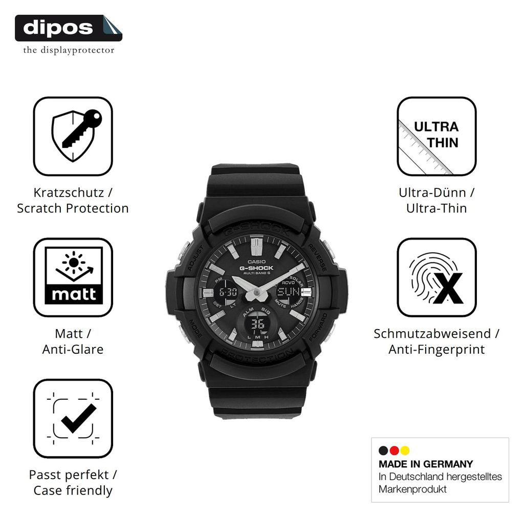 6x Schutzfolie für Casio G-Shock GAW-100 matt Displayschutzfolie Folie Display Schutz dipos