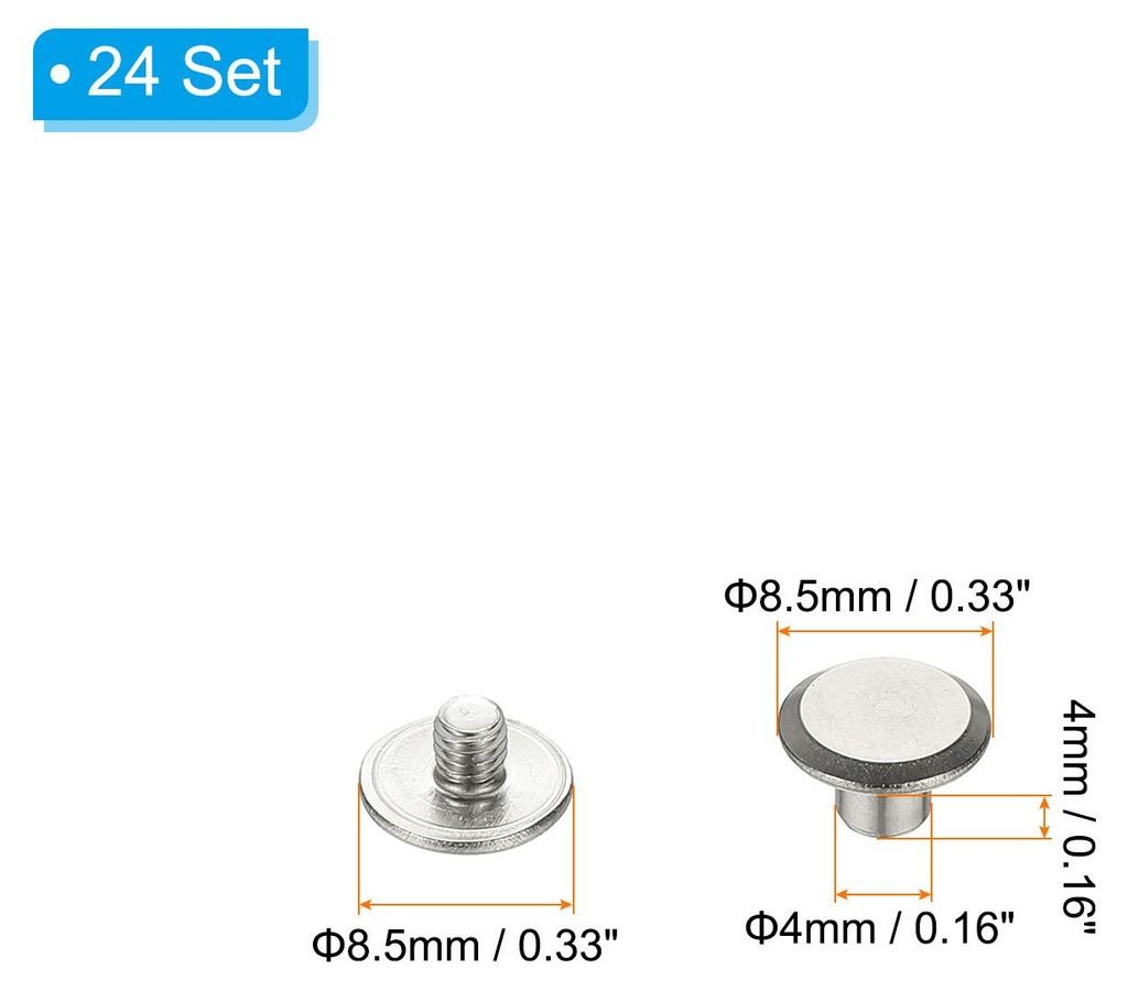 24 Sets Chicago Screws, 4x4mm(DxH) Chicago Screws Phillips Binding Post Screw Bolts Leather Rivets 304 Edelstahl Befestigungselemente Fš¹r Lederg...