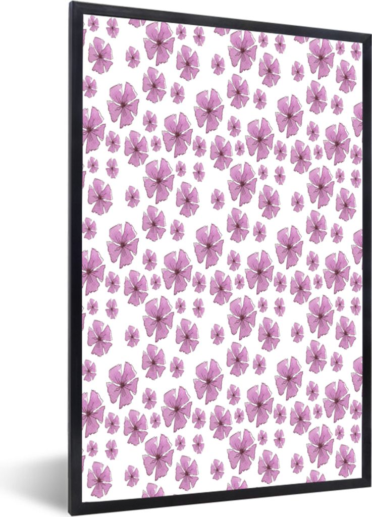 MuchoWow MuchoWow Gerahmtes Poster Blumen - Sakura - Muster 40x60 cm - Poster mit zchwarzem Bilderrahmen - Papierdruck - Wandbilder