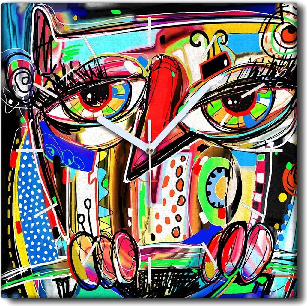 Coloray Uhr auf Leinwand 30x30 cm Wand Uhr Dekoration Wohnzimmer Segeltuch weiße Zeiger -Eulenvogelkunsttier