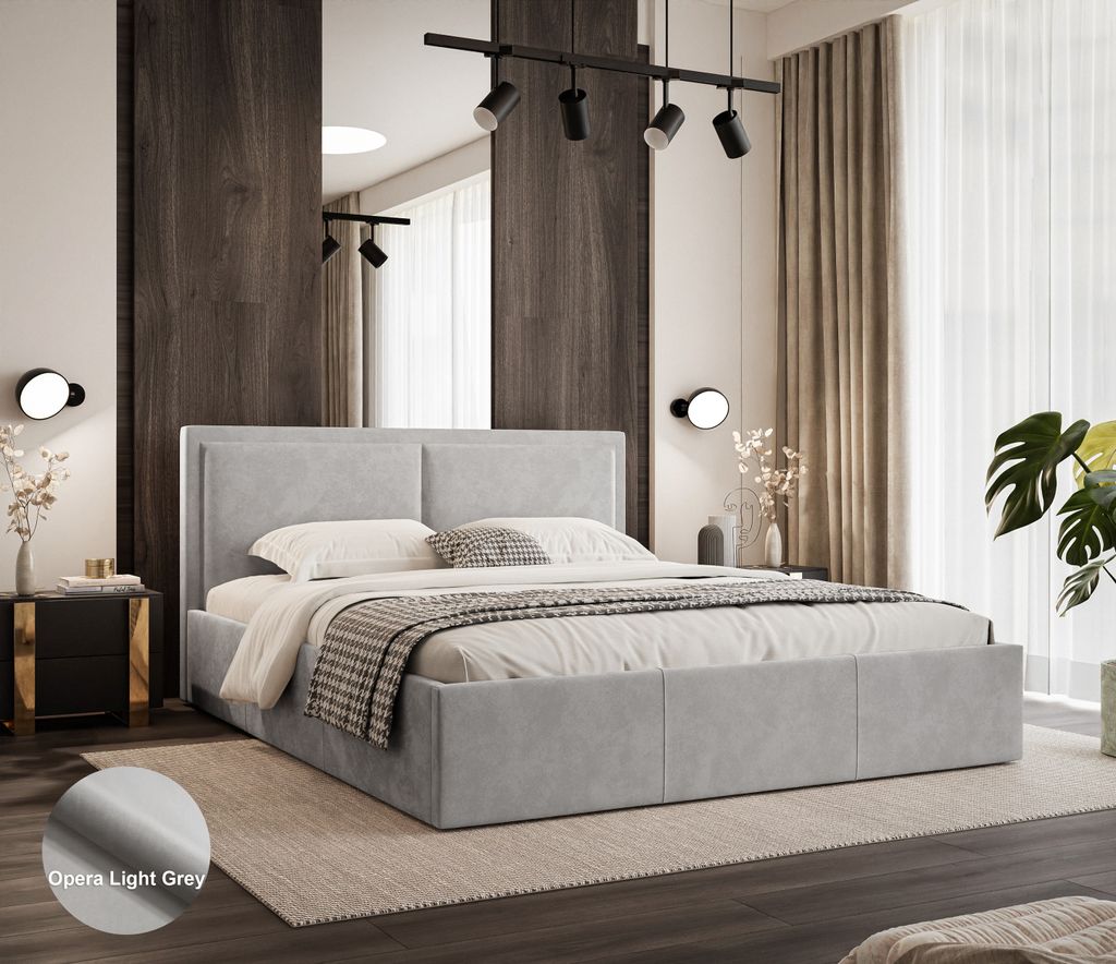 GUTTO Polsterbett 120x200 Grau Hellgrau Velourstoff Velvett Samt mit Bettkasten und Stauraum