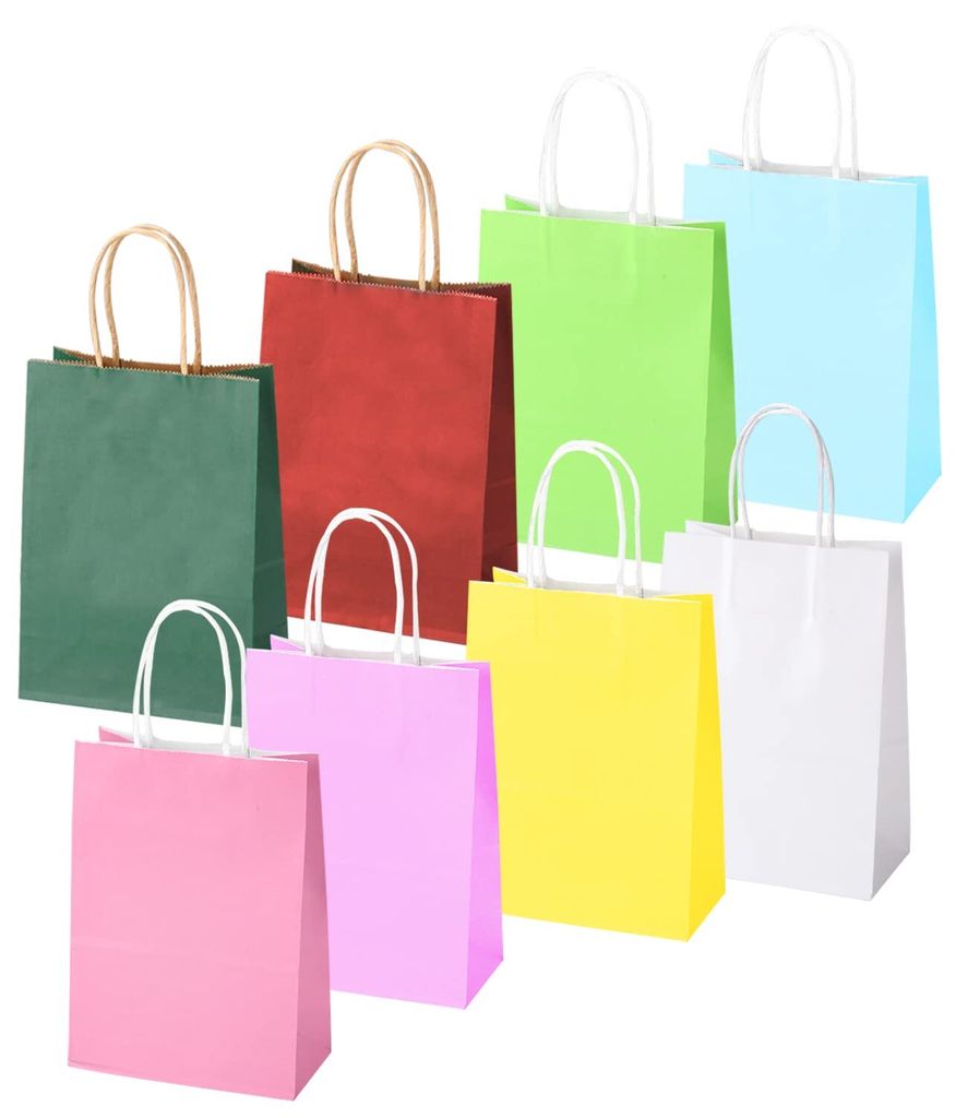 QWORK Geschenktüten Aus Kraftpapier 60 Stück - 15x8x21cm Mit Henkeln Für Party & Einkauf