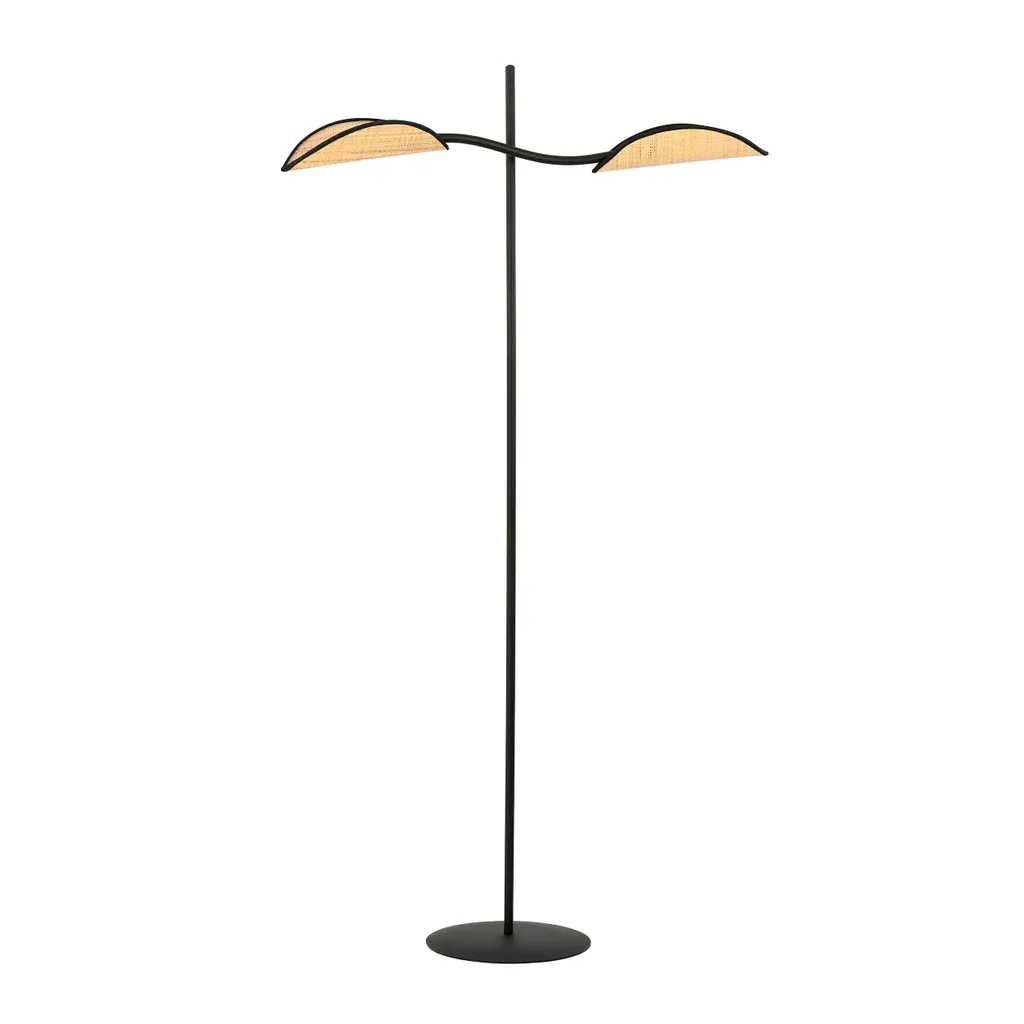 Lampadaire en rotin et métal noir LOTUS LP2 pour salon moderne 2xE14 40W