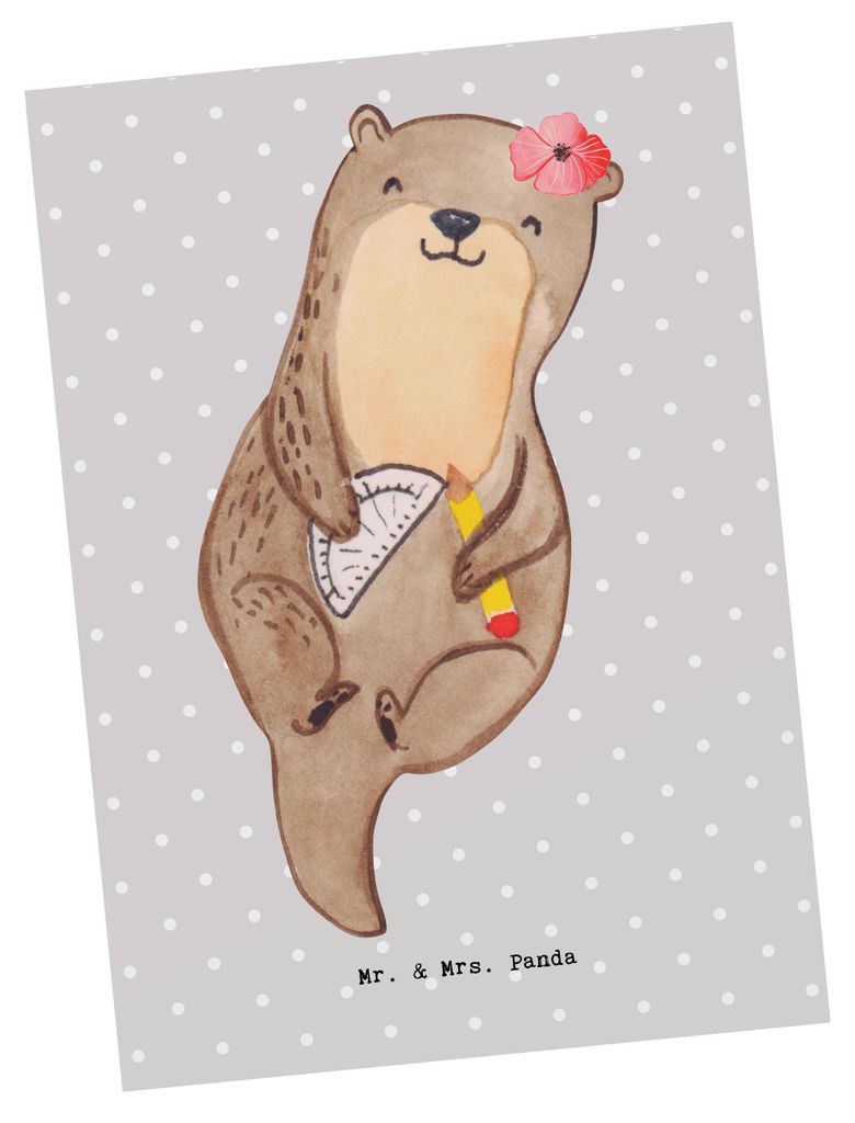 Mr. & Mrs. Panda Postkarte Bauzeichnerin Herz - Grau Pastell - Geschenk, Grußkarte, Ansichtskarte, Fotokarte, Ansichtskarten, Postkarten