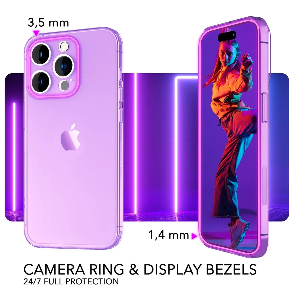 Cover Per IPhone 14 Pro Con Vetro Temperato | Custodia Rigida Opaca Viola Notte | Protezione Fotocamera E Schermo - 2