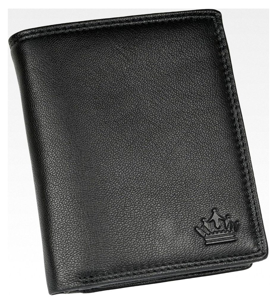Herren Geldbeutel Schwarz Rindleder Hochformat Portemonnaie Echtes Leder RFID Schutz