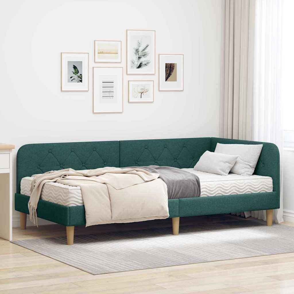 Maison Exclusive - Eckbettgestell Dunkelgrün 90 x 190 cm Stoff