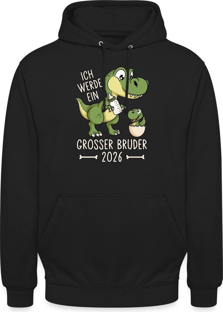 Spreadshirt Großer Bruder 2026 Ei Baby Dino Dinosaurier Uni Hoodie, S, Schwarz