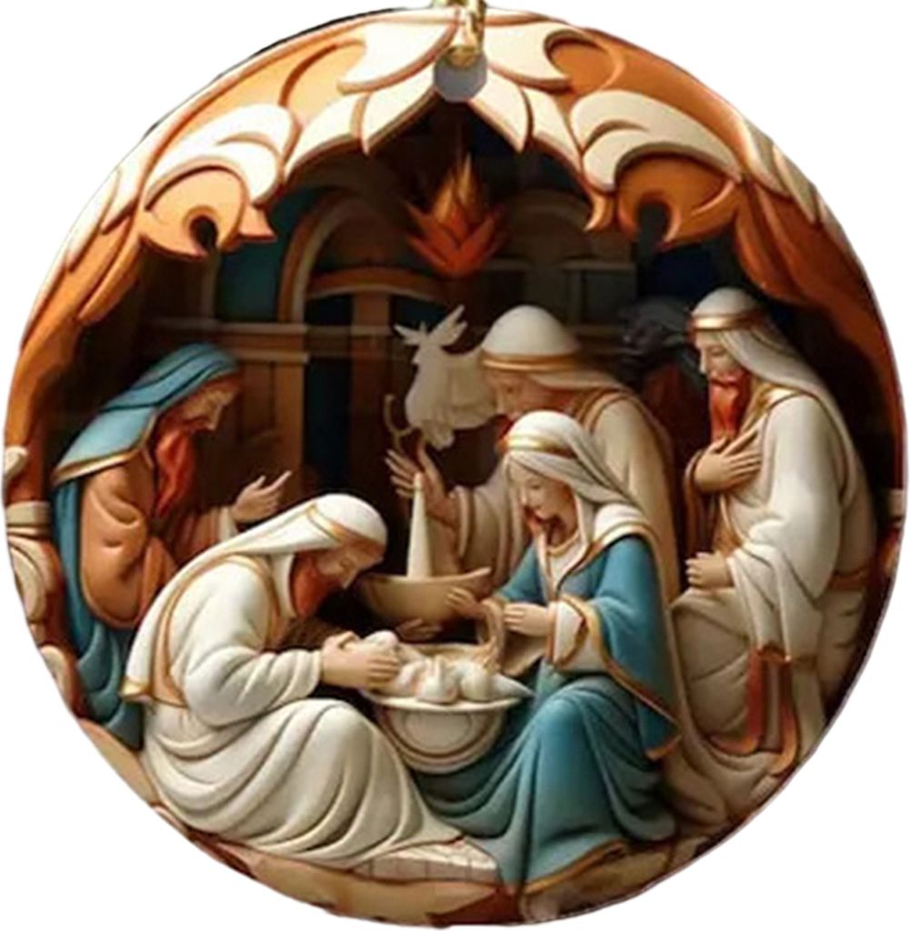 Weihnachtskrippe Dekoration 3D-Effekt Druck Acryl Wiederverwendbar Indoor Outdoor Weihnachtsbaum Runde Geburt von Jesus Erlöser Hängendes Ornamen...