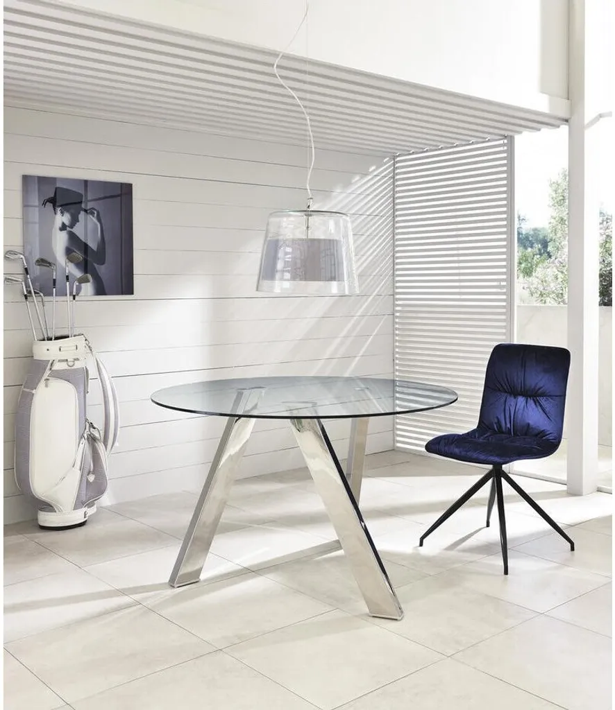 Table Rondò en Verre Trempé de Sécurité et Piétement Chrome Gris