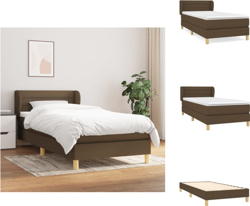 vidaXL Boxspringbett mit Matratze Dunkelbraun 90x200 cm Stoff - Betten & Bettgestelle