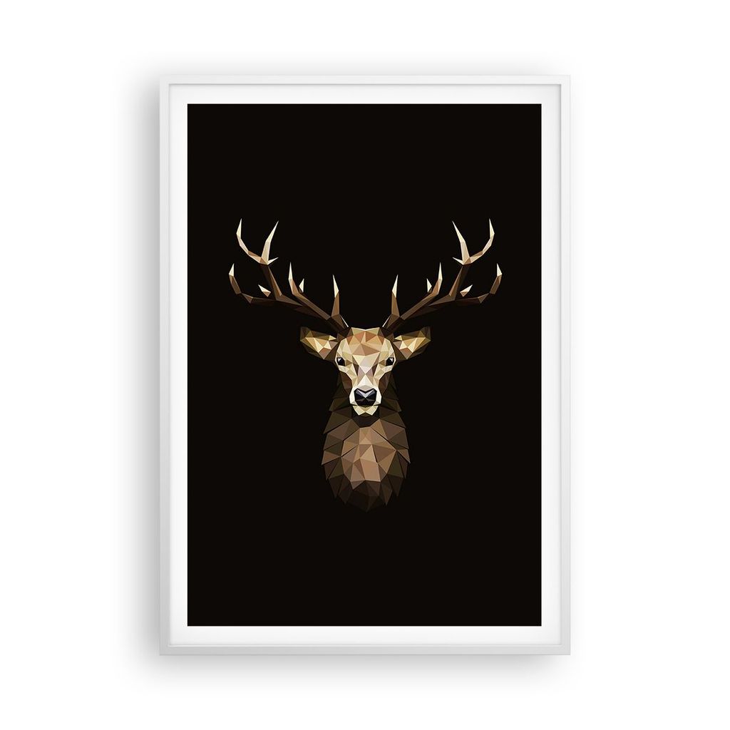 Gerahmtes Poster - Weißer Rahmen - Geometrisch Hirsch Modern - 70x100 cm - Wand Bild - Wanddeko - Wandbilder - Wandposter - Bilderrahmen - Bilder ...