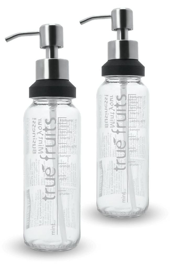 Set mit 2 Aufsätzen für einen 250-ml-Seifenspender von True Fruits, Pumpspender, Spülmittelspender, Edelstahl, Bad & Küche, Duschgelspender, Du...