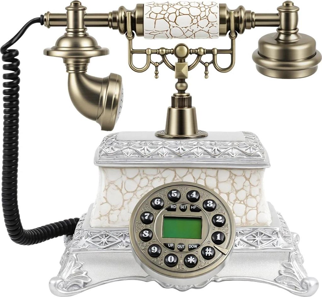 Retro Telefon - Festnetz-Tischtelefon - Tastenwahl - Schnurgebunden - Harz + ABS - 24×16,5×27 cm - Dunkelgrün